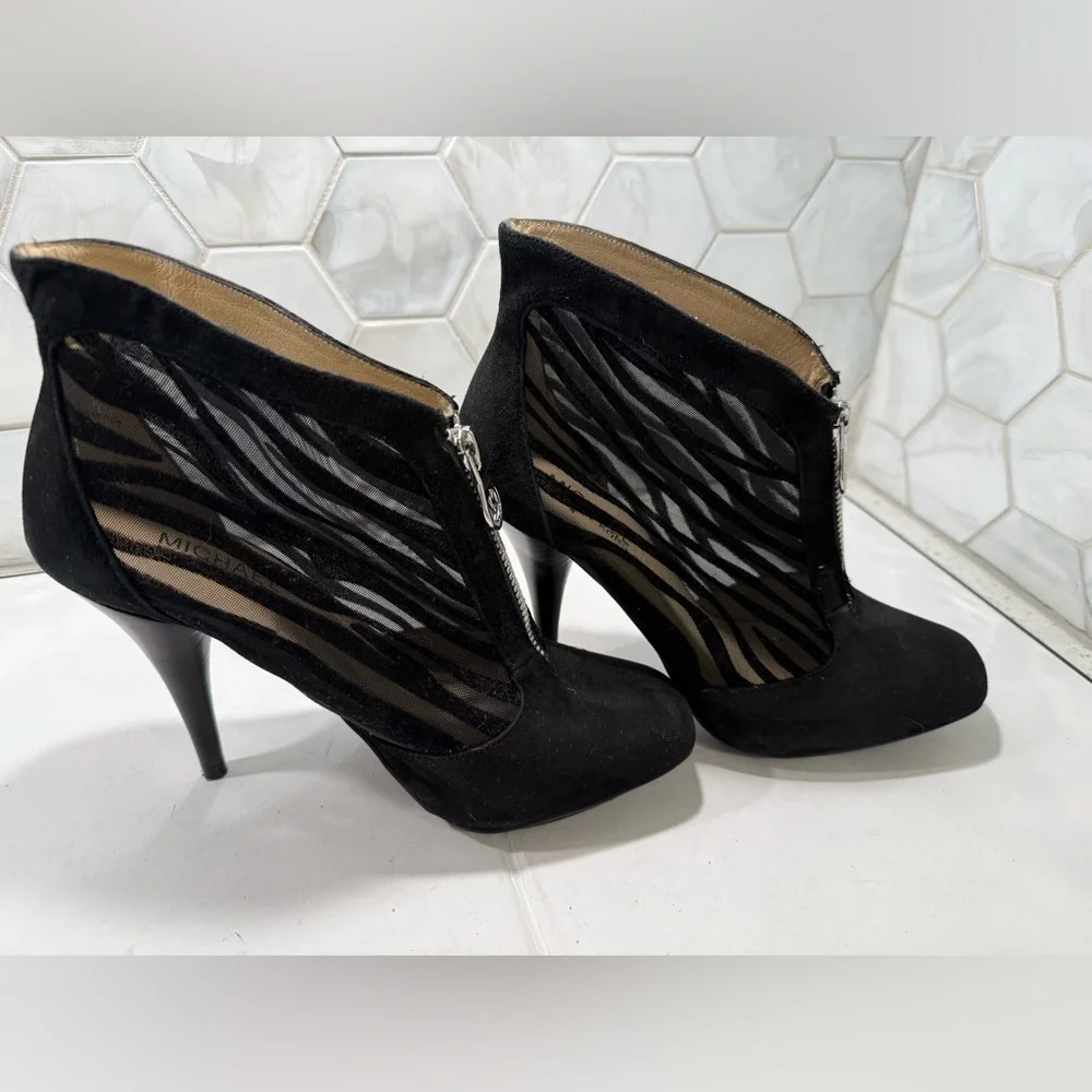 Michael Kors Fulton Black Suede & Mesh Bootie Size 8.5 Stiletto Boots Zippered